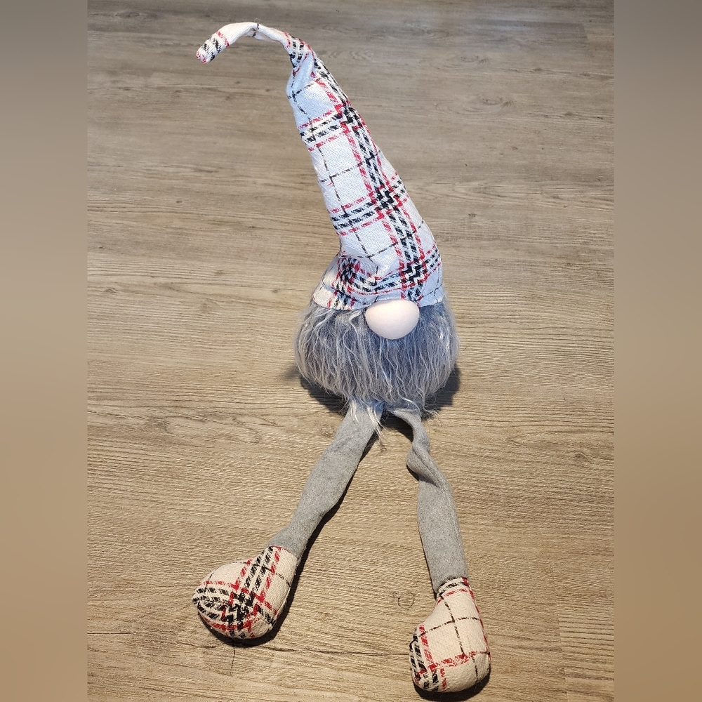 Gnome Plush Elf Decor Farmhouse Plaid White Gray‎ KZ